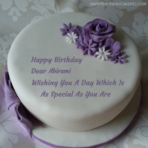 ❤️ Red White Heart Happy Birthday Cake For Abirami